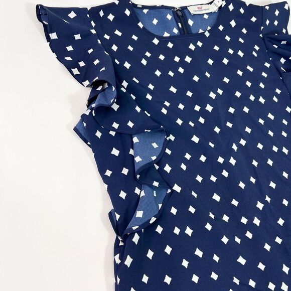 Vineyard Vines Dress Women's Size 4 Navy White Flutter Sleeveless Ruffle Shift - Picture 2 of 9
